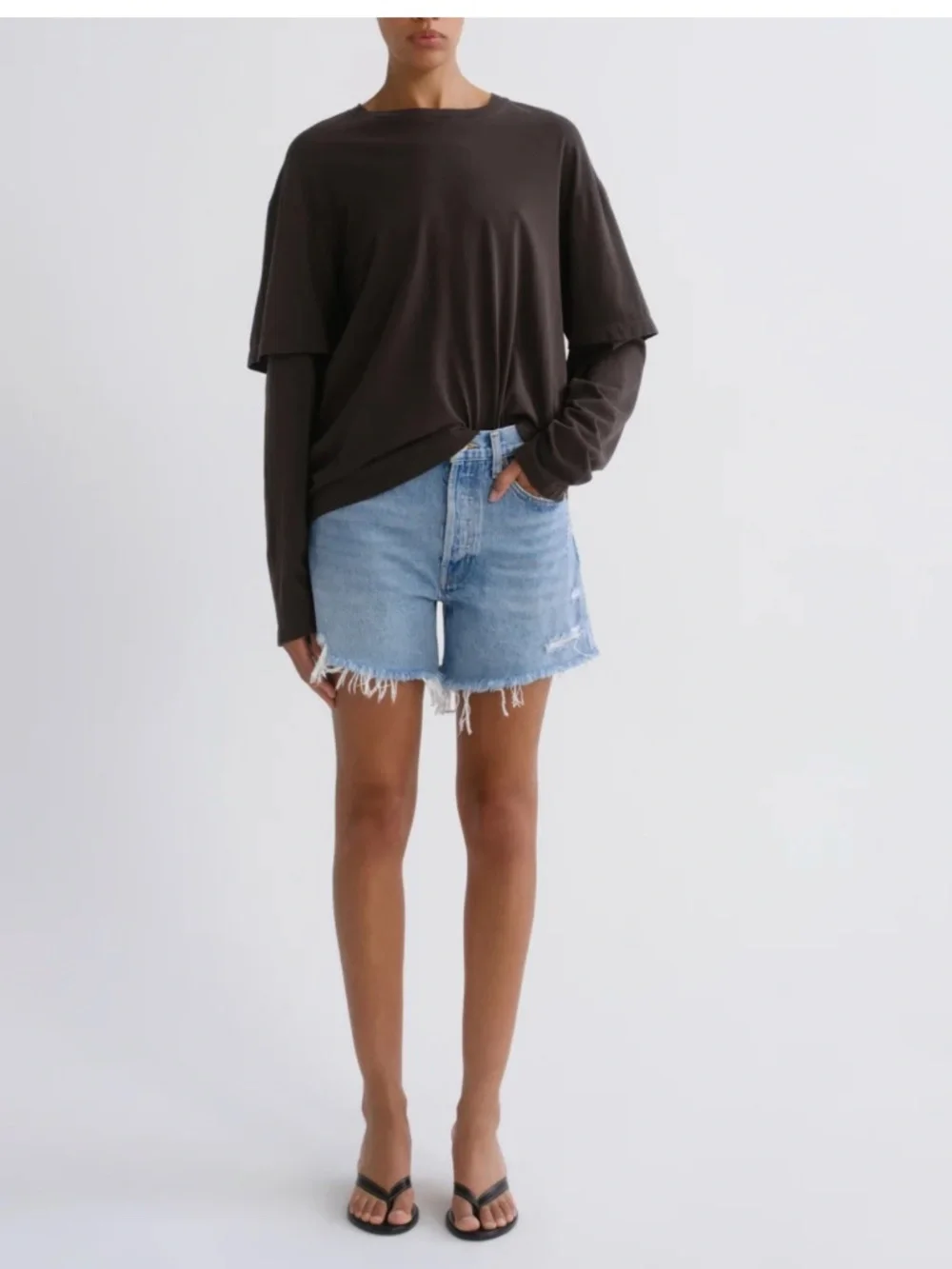 AGOLDE Designer High Rise Parker Long Relaxed Denim Short Size 32